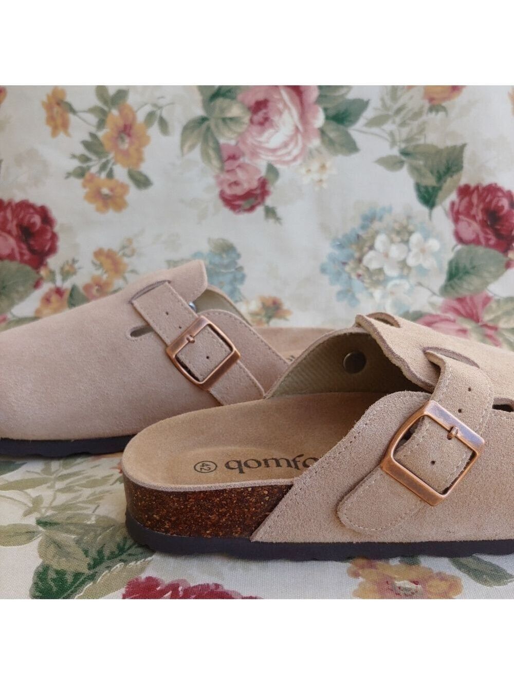 Qomfort Suede Tan Leather Clogs Slip-On Shoes Women's size US 10 Euro 42 NWOT - Picture 15 of 17